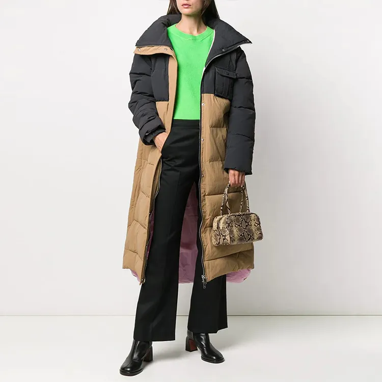 GANNI Colorblock Stand Collar Fitted Long Puffer Jacket Women's Multicolor-1