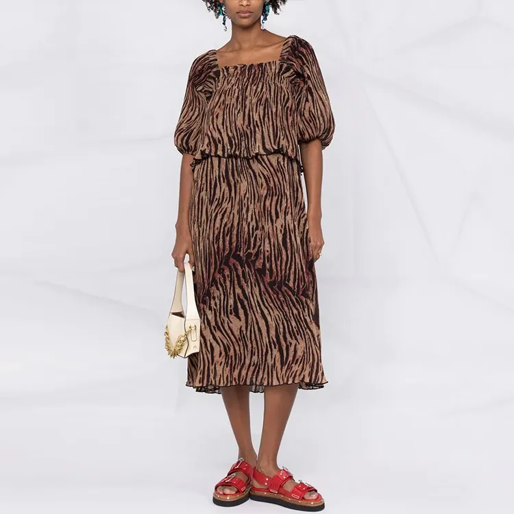 GANNI Short Sleeved Dress Women's Umber-1