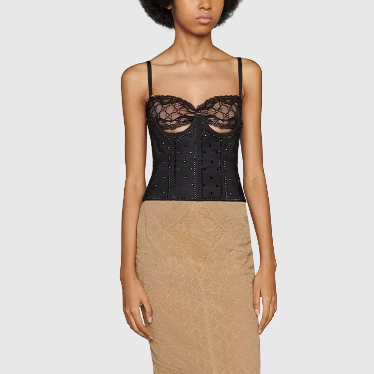 GUCCI Sequin Embroidered Corset Top Black-3