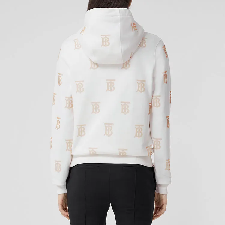 Burberry Women's Monogram Print Drawstring Hoodie White/Beige-3