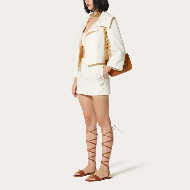 Valentino Casual Short Skirts Women's Ivory White-3