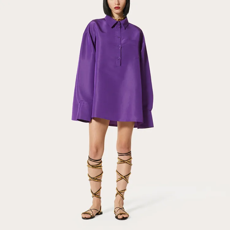 Valentino Faille Buttoned Long-Sleeved Shirt Dress-1