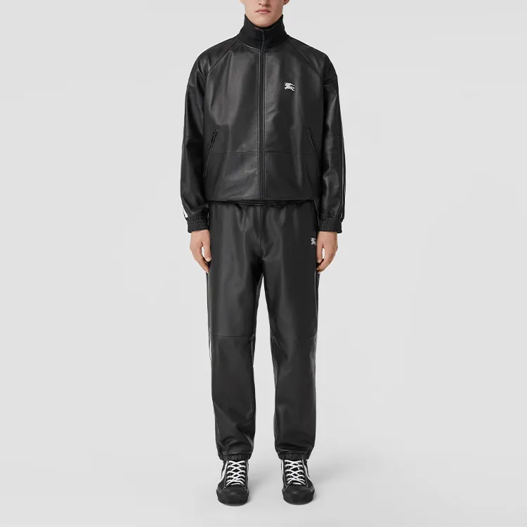 Burberry Embroidered Logo Lambskin Funnel neck Jacket-1