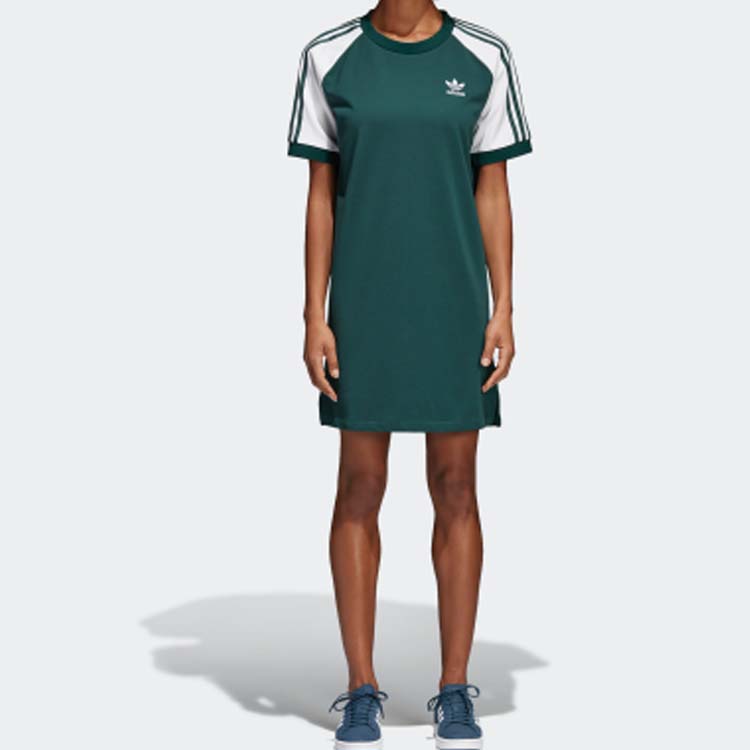 ☆Adidas☆Originals Knit Collar Short Sleeve Dress Green Adidas Original Adicolor 3-Stripes Knit V-Neck Dress