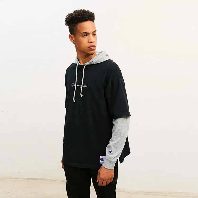 Champion Fitted Mock Two-Piece Long-Sleeved T-Shirt Japan Version Unisex Black-4