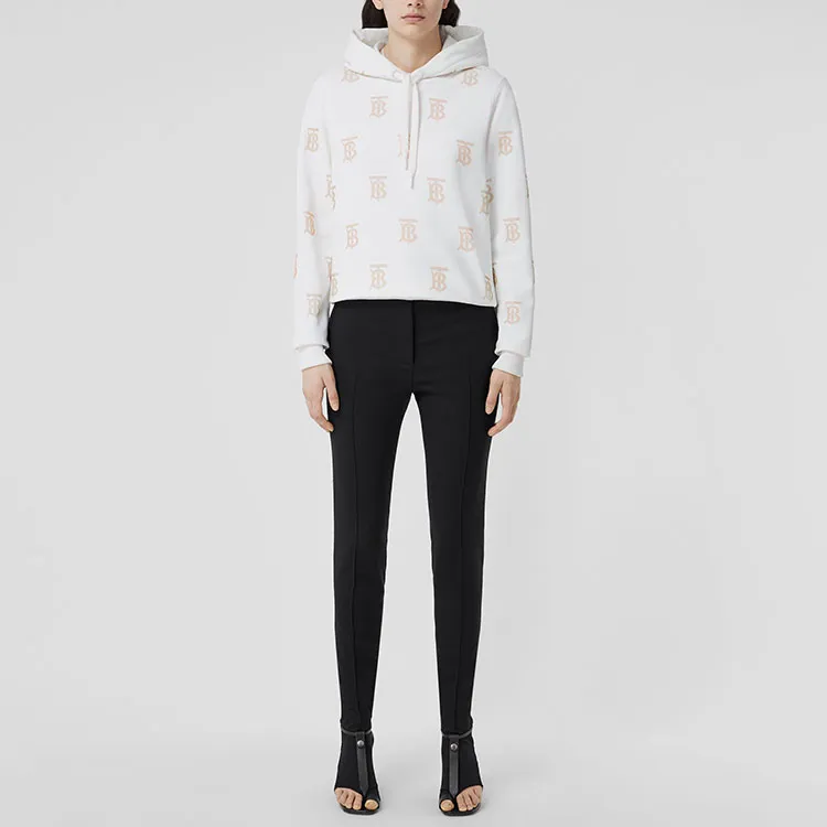 Burberry Women's Monogram Print Drawstring Hoodie White/Beige-1