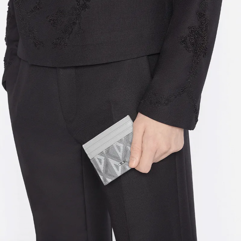 DIOR Smooth Cow Leather, Cotton, Gray Canvas Card Holder Card Holder Men's Gray-3
