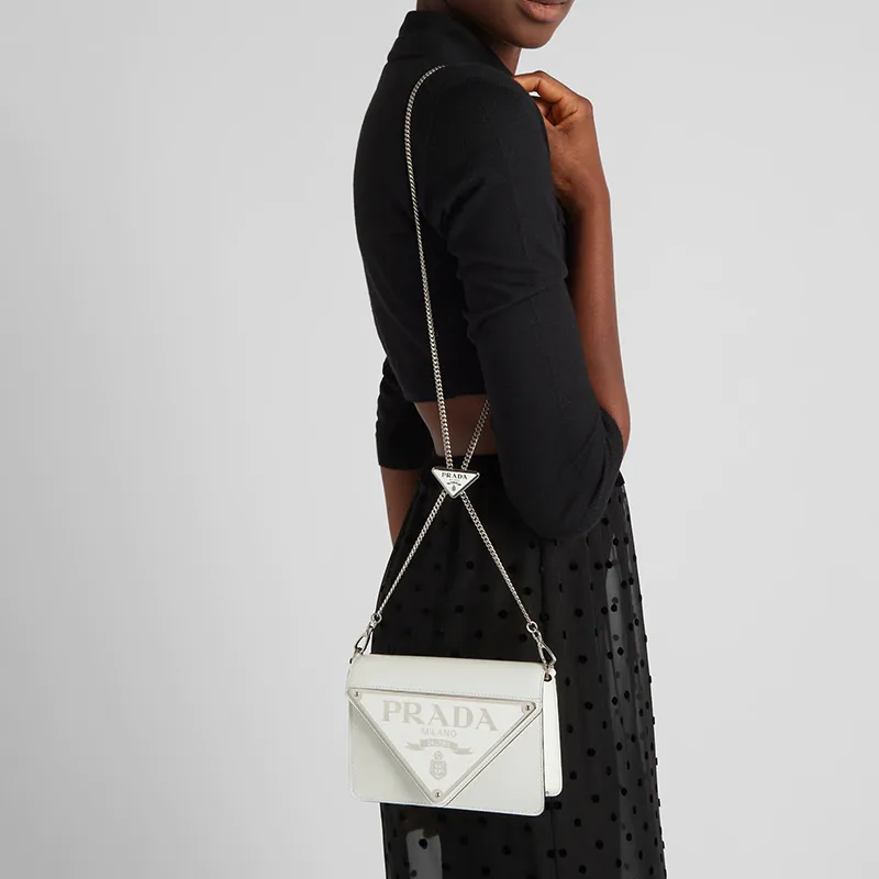 PRADA Leather Handbag, Shoulder Bag, Crossbody Bag Large Size Women's White-3