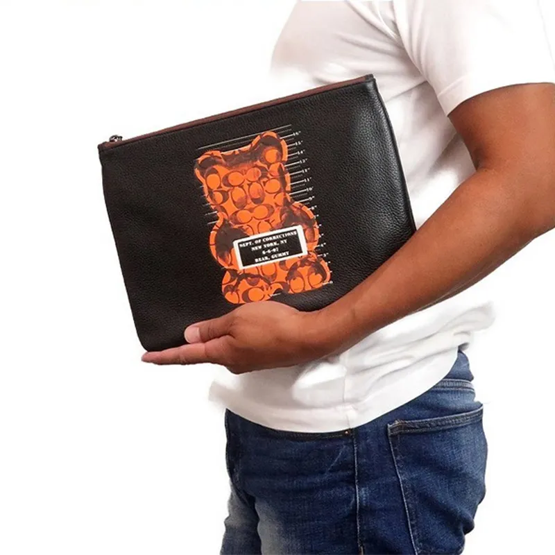 COACH X Vandal Gummy Wristlet Leather Clutch Large Size Unisex Black Orange-1
