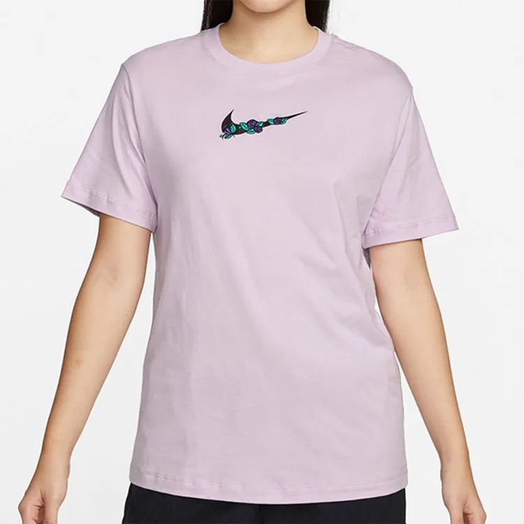 Nike Drop Shoulder Sleeve T Shirt Women's Pink Purple-4