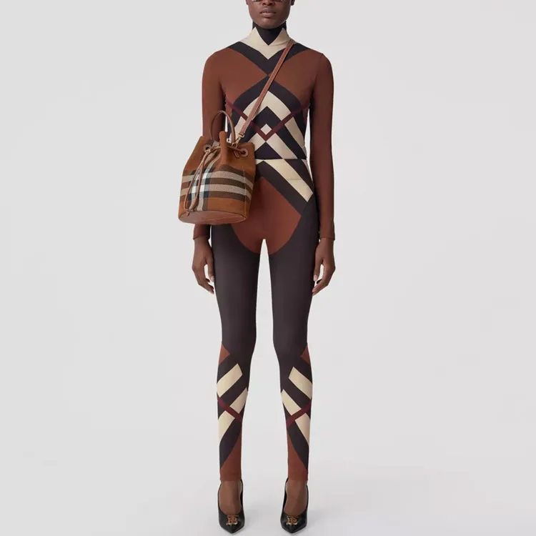 Burberry Chevron Check Print Stretch Leggings 'Dark Birch Brown'-1