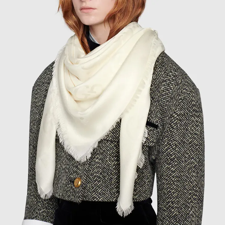 GUCCI Gg Jacquard Frayed-Edge Shawl-2