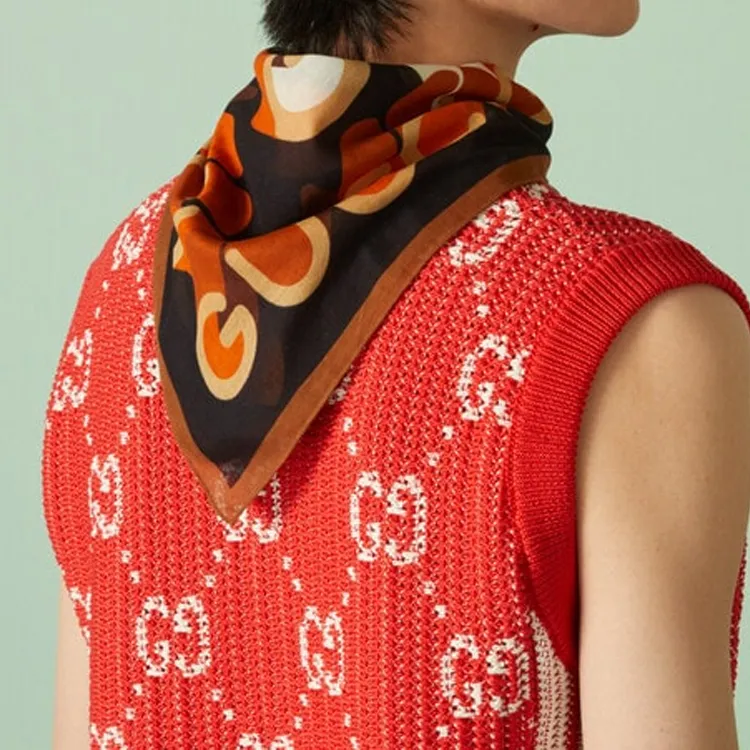 GUCCI Silk Scarves Men's Black/Orange-2
