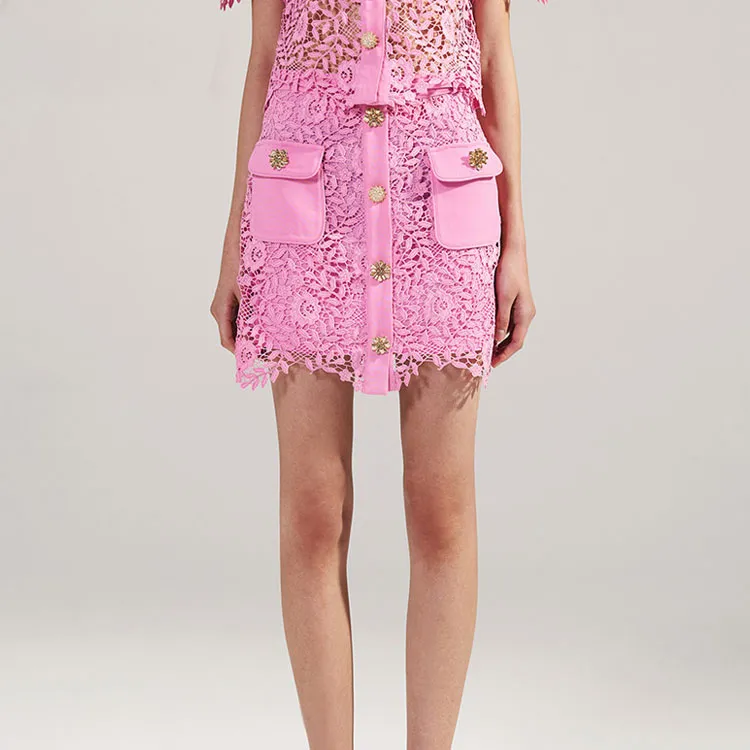 Self portrait Casual Short Skirts Women's Pink-1