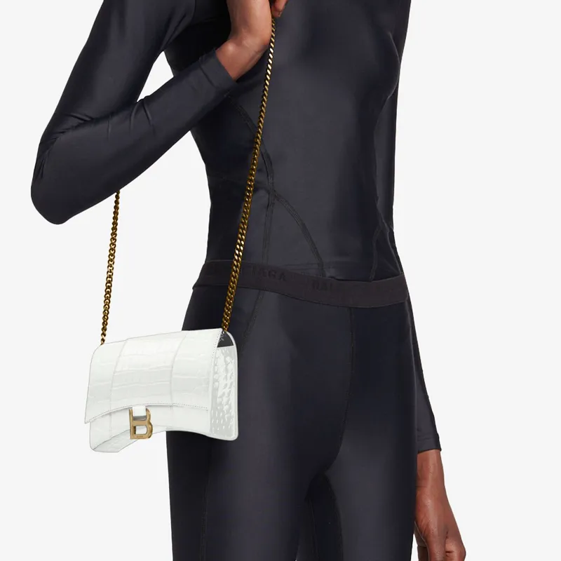 Balenciaga Hourglass Cow Leather Hourglass Bag, Shoulder Bag Women's White-4