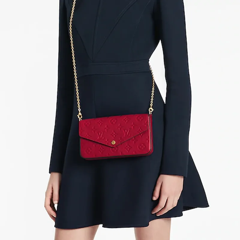 LOUIS VUITTON Félicie Pochette Without Accessories Monogram Empreinte Scarlet Red-6