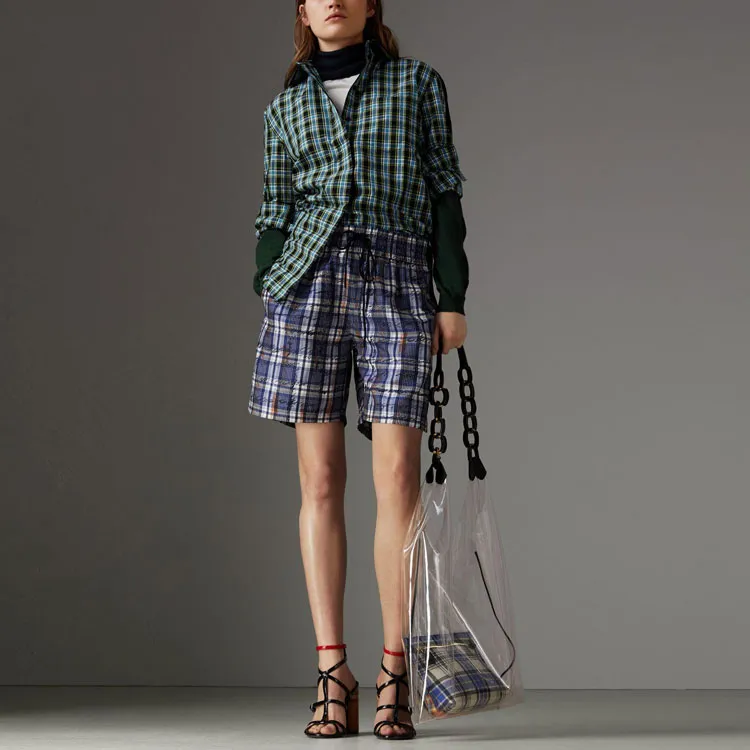 Burberry Shirt Women's Blue Green Plaid-2
