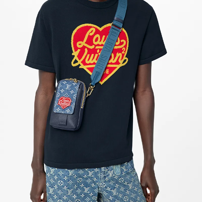 LOUIS VUITTON X Nigo Flap Double Phone Pouch Monogram Blue-5
