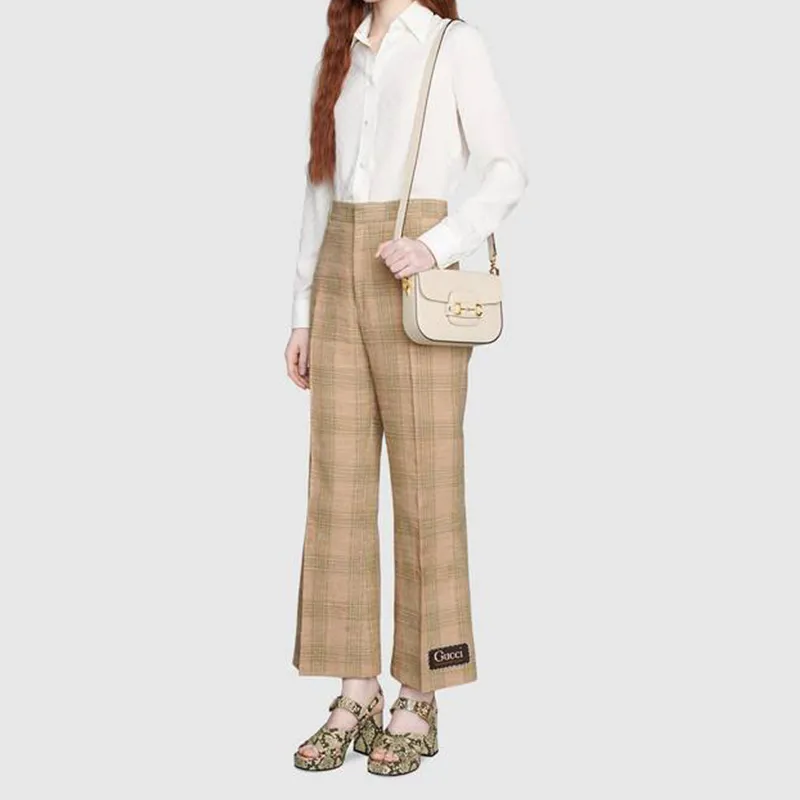 GUCCI Horsebit 1955 Leather Messenger Bag Saddle Bag Shoulder Bag Crossbody Bag Mini Women's White-10