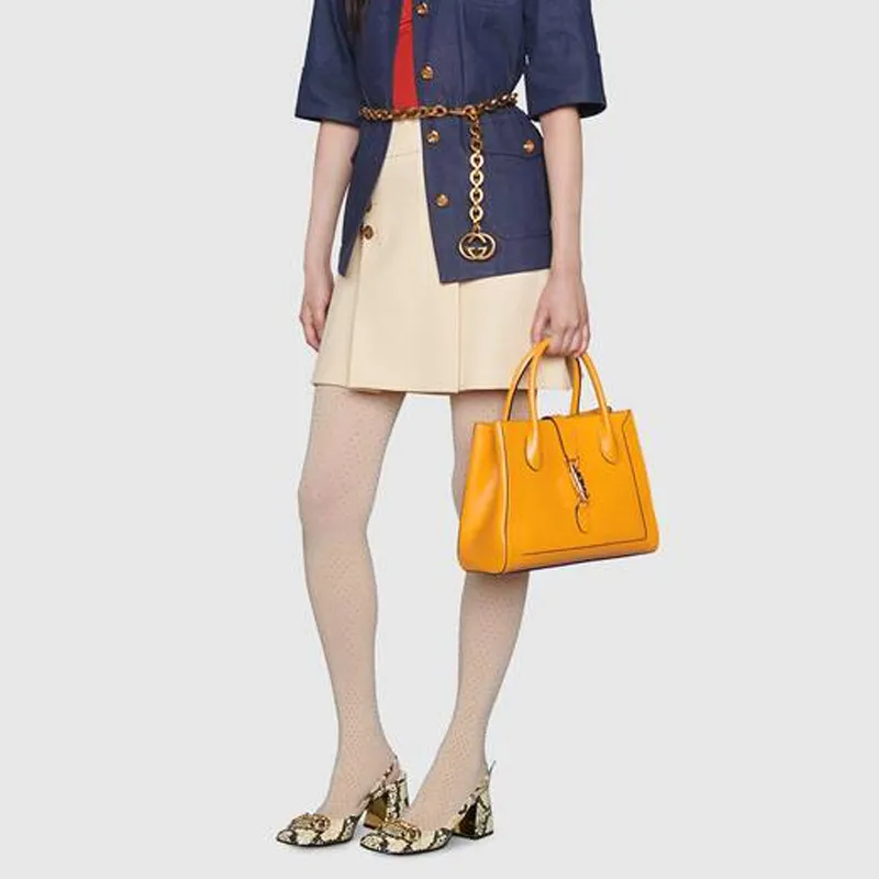 GUCCI Jackie 1961 Leather Tote Handbags Shoulder Bags Medium Size Unisex Yellow-9