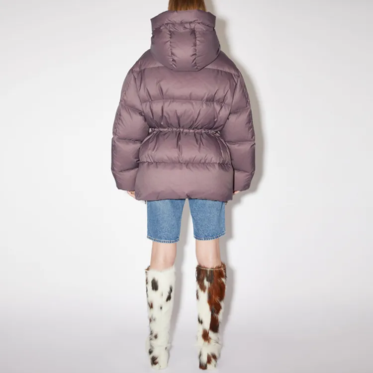 Acne Studios FW21 Solid Color Hooded Mid Length Down Jacket Women's Fuchsia-2