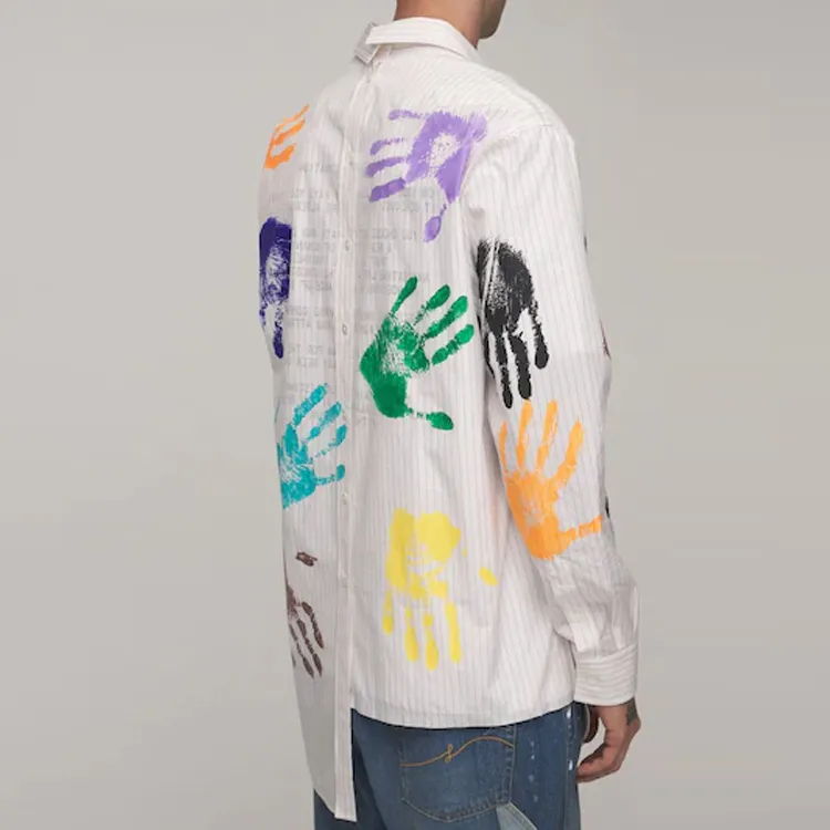 Lanvin X Gallery Dept. Patchwork Asymmetrical Pinstriped Poplin Shirt With Hand Paint Marks-3