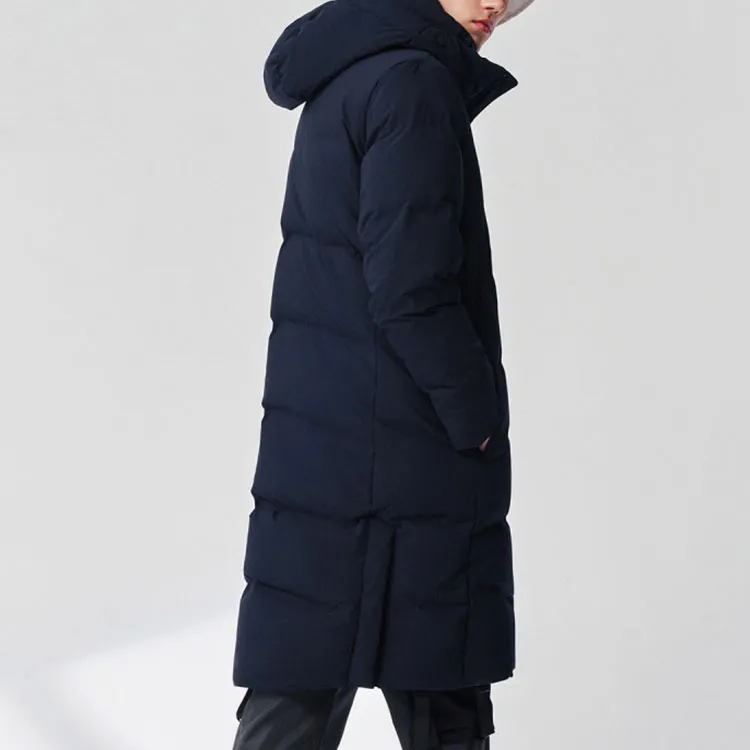 FILA Solid Color Hooded Long Down Jacket Men's Pitch Black-3