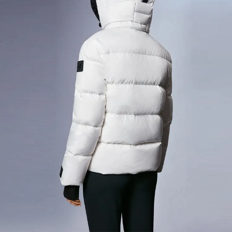 Moose Knuckles Colorblock Hooded Loose Fit Down Jacket Women's Milk White-3