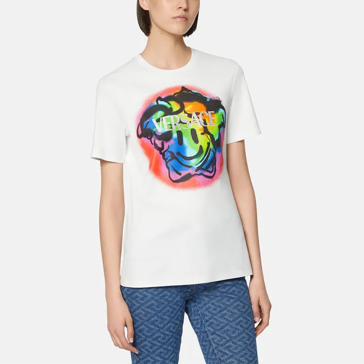 VERSACE Medusa Smiley Crystal T Shirt 'White/Multicolor'-2