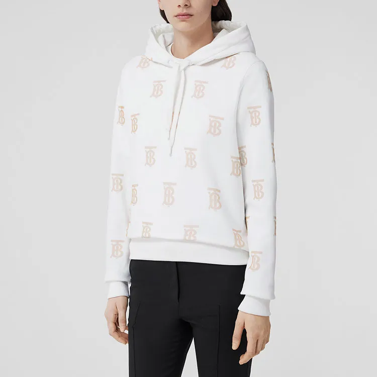 Burberry Women's Monogram Print Drawstring Hoodie White/Beige-2