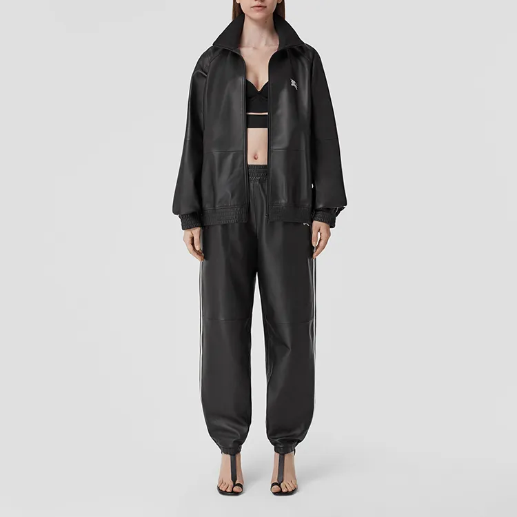 Burberry Embroidered Logo Lambskin Funnel neck Jacket-2