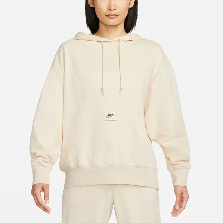 Nike Women'ss Drawstring Hooded Long-Sleeve Sweatshirt Beige-2