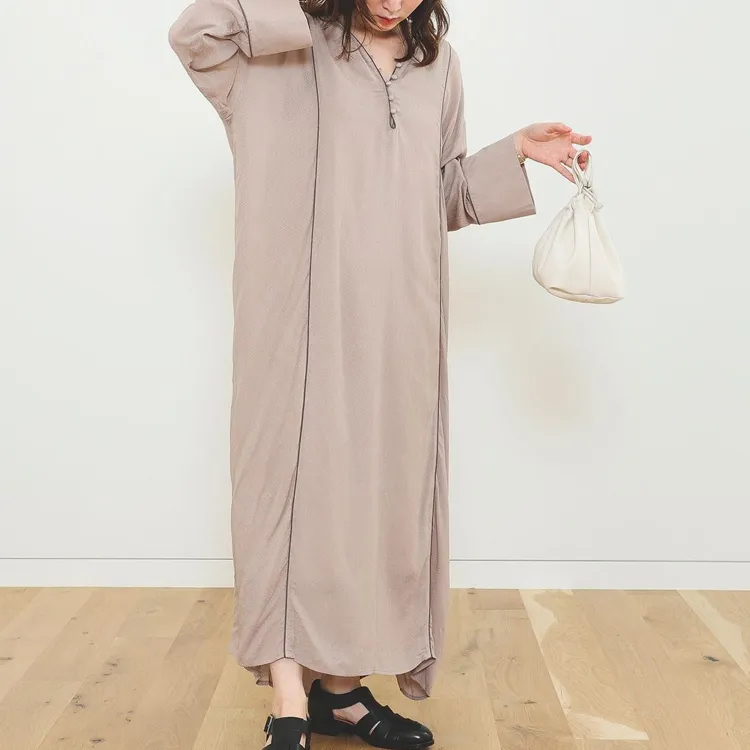 Beams Long Sleeved Dresses Women's Pink Beige-3