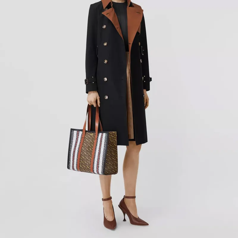Burberry Monogram Canvas With Calfskin Tote Bag, Shopping Bag, Shoulder Bag, Handbag Trumpets Women's Brown-7