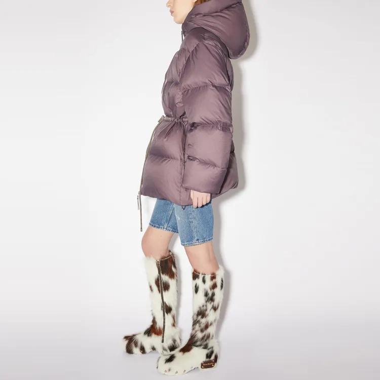 Acne Studios FW21 Solid Color Hooded Mid Length Down Jacket Women's Fuchsia-3