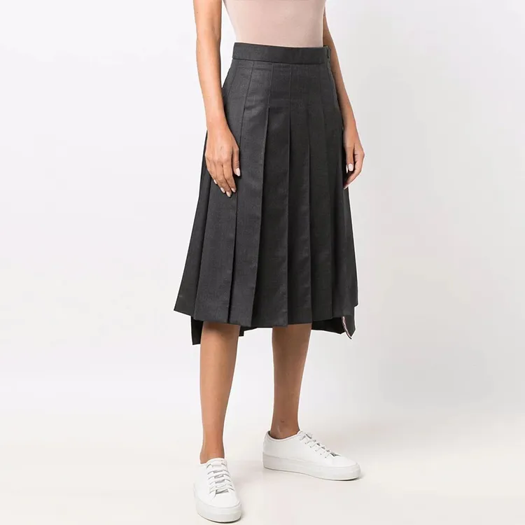 THOM BROWNE High Waist Pleated Midi Skirt-2