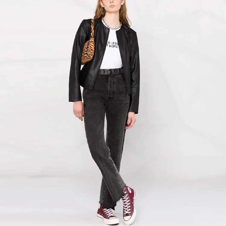 ARMANI EXCHANGE Faux Leather Collarless Jacket-1
