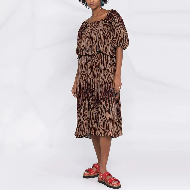 GANNI Short Sleeved Dress Women's Umber-3
