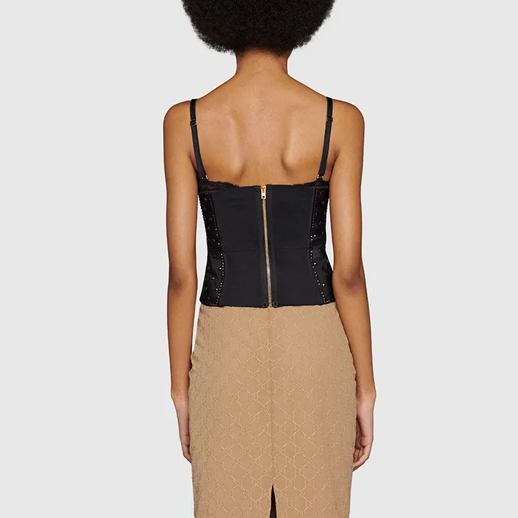 GUCCI Sequin Embroidered Corset Top Black-4