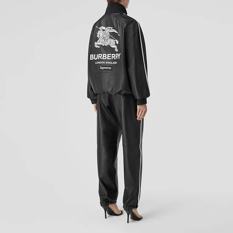 Burberry Embroidered Logo Lambskin Funnel neck Jacket-3