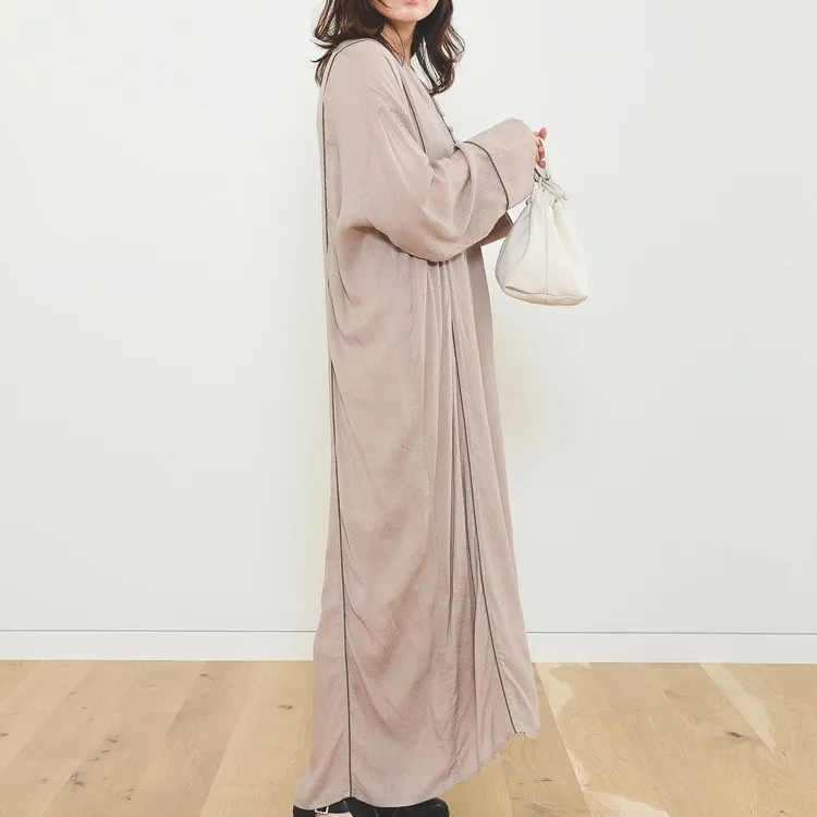 Beams Long Sleeved Dresses Women's Pink Beige-5