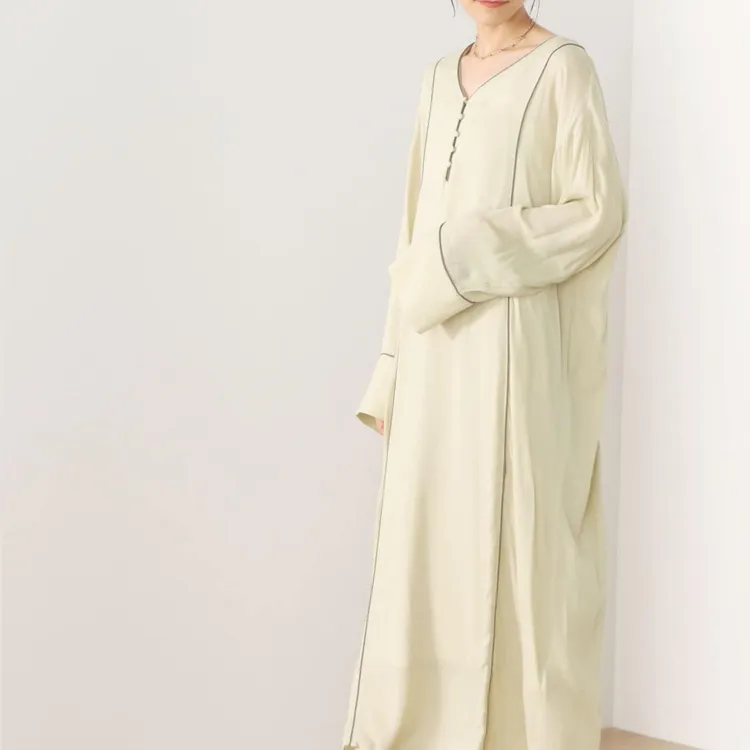 Beams Long Sleeved Dresses Women's Light Green-5
