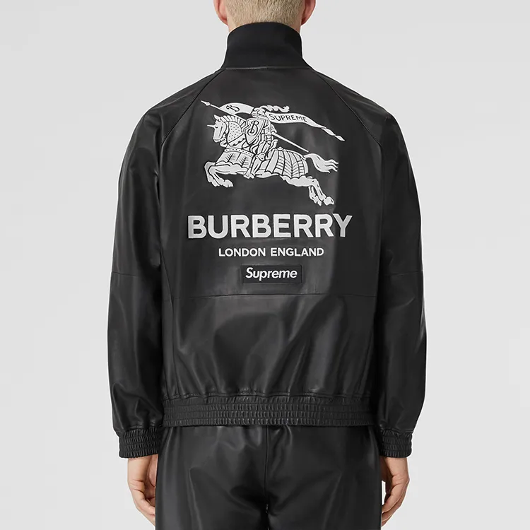 Burberry Embroidered Logo Lambskin Funnel neck Jacket-6