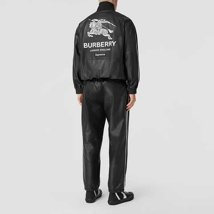 Burberry Embroidered Logo Lambskin Funnel neck Jacket-4