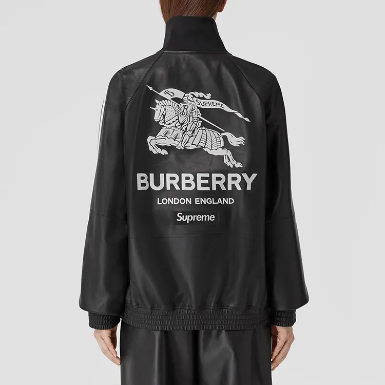 Burberry Embroidered Logo Lambskin Funnel neck Jacket-8