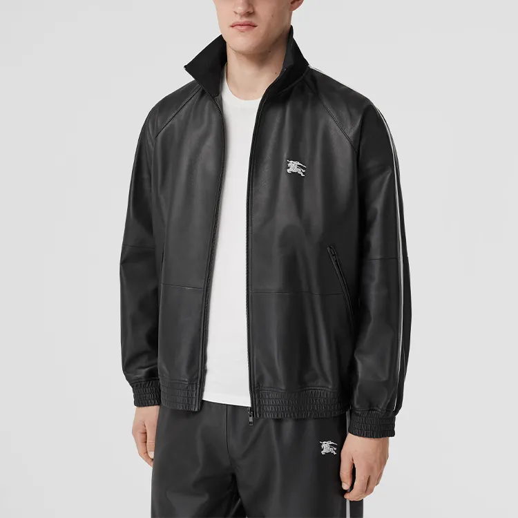 Burberry Embroidered Logo Lambskin Funnel neck Jacket-5
