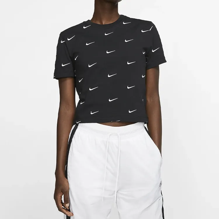 Nike All Over Swoosh Logo Cropped T Shirt Black-1