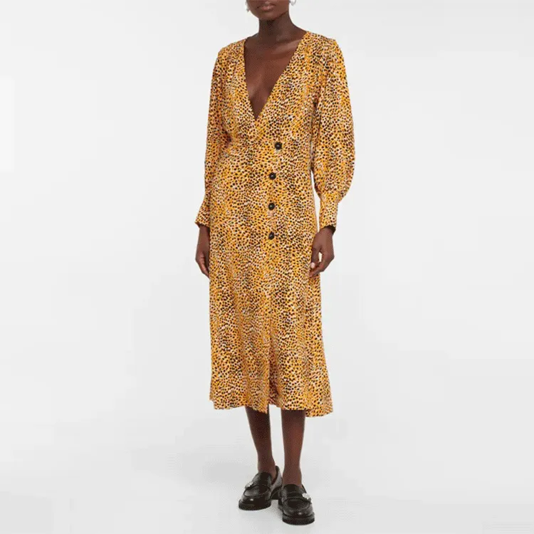 GANNI Long-Sleeved Dresses Women's Yellow-1