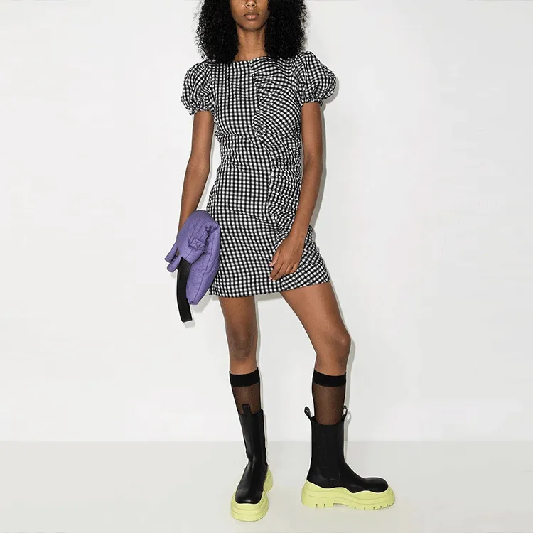 GANNI Seersucker Check Dress 'Black'-3