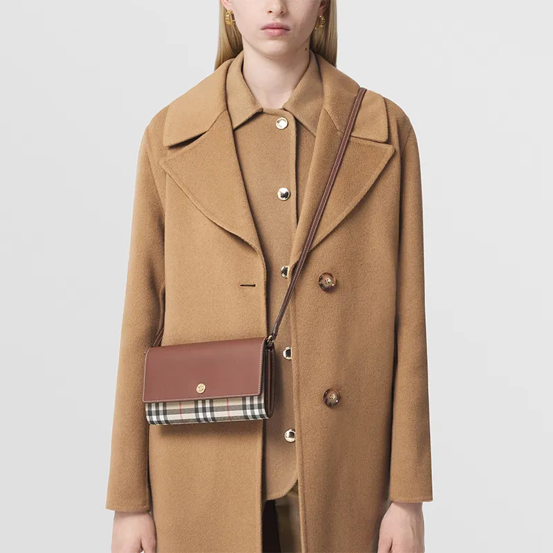 Burberry Vintage Leather, Textile Wallet, Shoulder Bag, Crossbody Bag Women's Beige/Brown-6